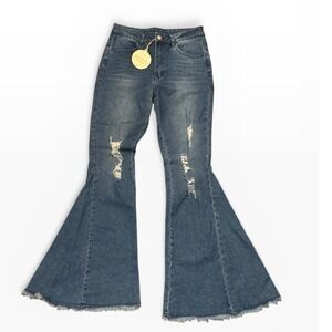 NWT Saints & Hearts Flare Bell Bottoms Distressed Jeans High Waist Large Long